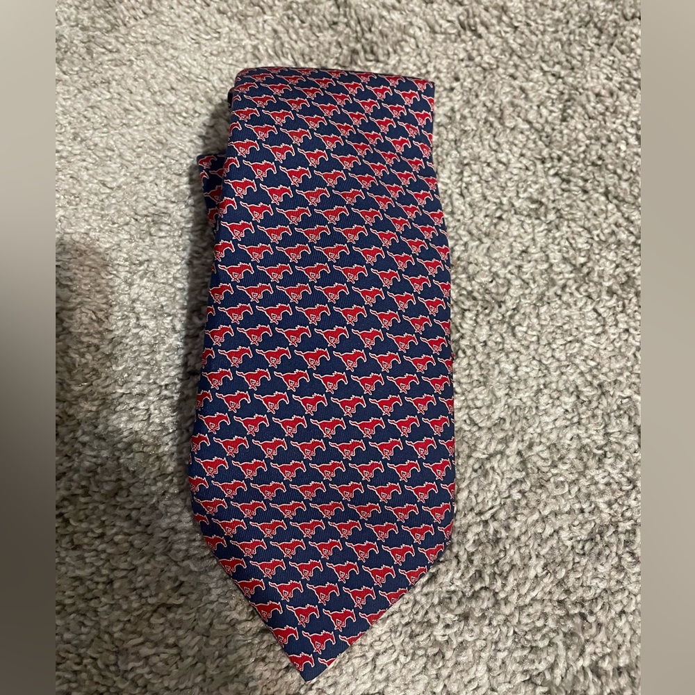 SMU Blue and Red Pony Patterned Tie